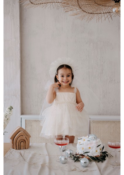 Elisabetta Krem Rengi Tül Parti Elbisesi