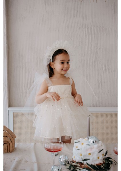 Elisabetta Krem Rengi Tül Parti Elbisesi fiyatları