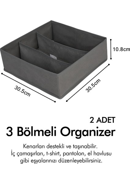 Tekno Trust 2 Parça 2'li Gri 3 Bölmeli Çocuk Odası Dolap Çekmece Içi Çamaşır Çorap Düzenleyici Petek Akordiyon fırsatları