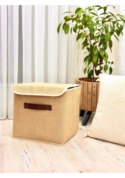 Tekno Trust Bej Jüt Kapaklı Dolap Içi Çamaşır Oyuncak Düzenleyici Katlanır Saklama Kutusu 30X30X30 Cm. Dolap /