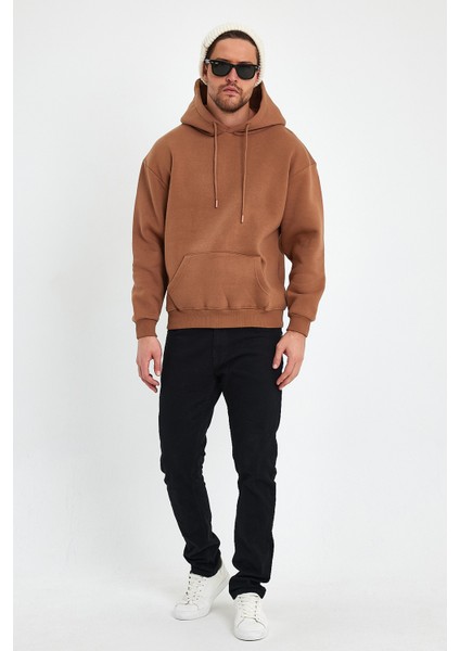 Kahverengi Hoodie, Oversize Sweatshirt, Erkek Hoodie, Kanguru Cep Kapüşonlu