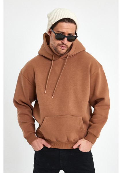 Kahverengi Hoodie, Oversize Sweatshirt, Erkek Hoodie, Kanguru Cep Kapüşonlu fırsatları
