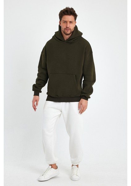 Haki Hoodie, Oversize Sweatshirt, Erkek Hoodie, Kanguru Cep Kapüşonlu
