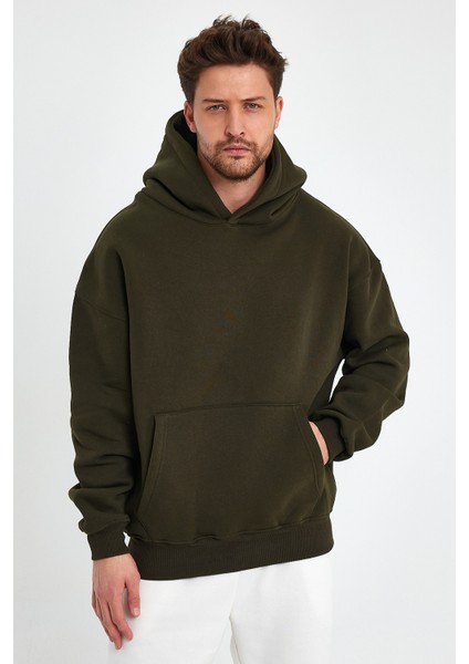 Haki Hoodie, Oversize Sweatshirt, Erkek Hoodie, Kanguru Cep Kapüşonlu fiyatları