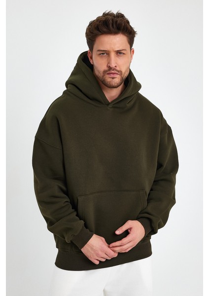 Haki Hoodie, Oversize Sweatshirt, Erkek Hoodie, Kanguru Cep Kapüşonlu modelleri
