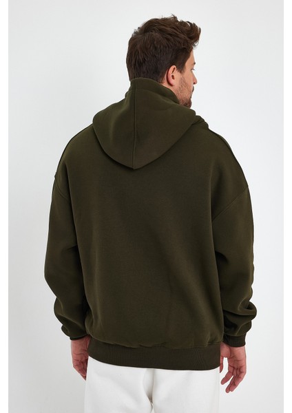 Haki Hoodie, Oversize Sweatshirt, Erkek Hoodie, Kanguru Cep Kapüşonlu fırsatları
