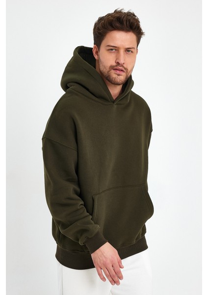 Haki Hoodie, Oversize Sweatshirt, Erkek Hoodie, Kanguru Cep Kapüşonlu indirimleri