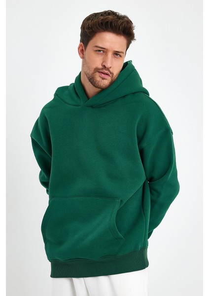 Yeşil Hoodie, Oversize Sweatshirt, Erkek Hoodie, Kanguru Cep Kapüşonlu