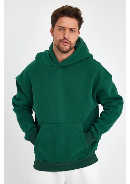 Yeşil Hoodie, Oversize Sweatshirt, Erkek Hoodie, Kanguru Cep Kapüşonlu