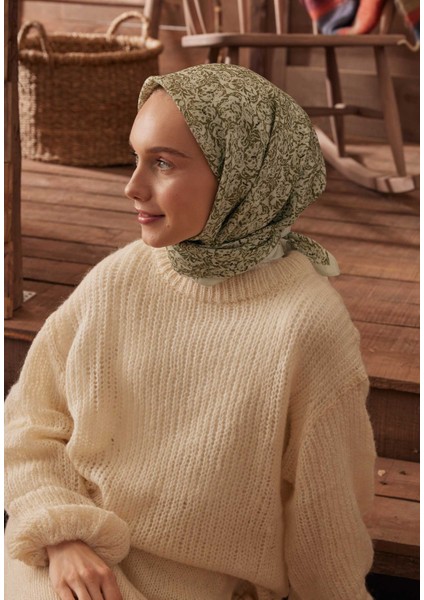 Mıa Desen Pamuk Ipek Eşarp Soft Yeşil