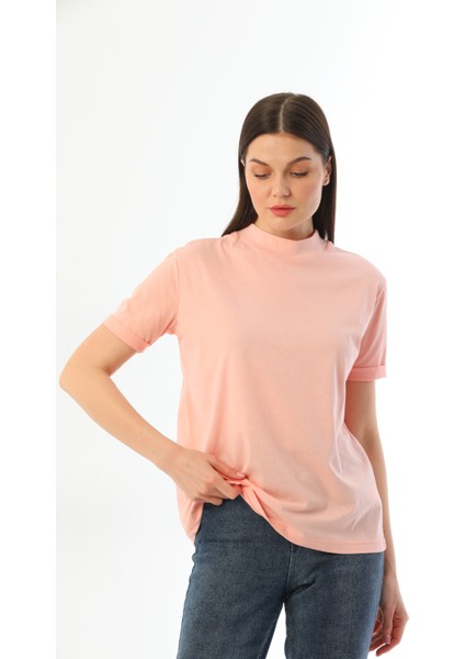 Pembe Dik Yaka Rahat Kalıp %100 Pamuk T-Shirt fiyatları