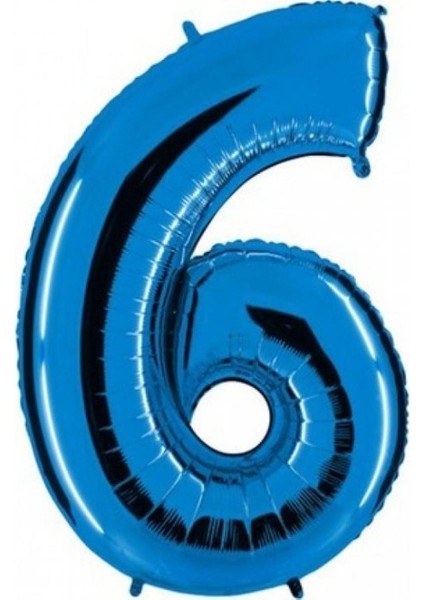 6 Rakam Mavi Folyo Balon 34 Inç 80 cm