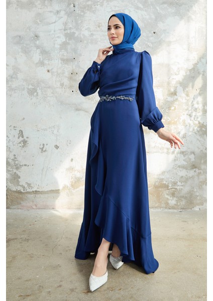 Eteği Volanlı Abiye - Indigo fiyatları