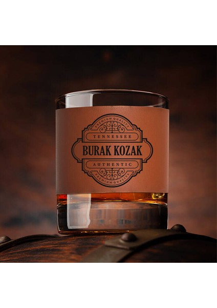 Kişiye Özel Authentic Taba Deri Kaplama Viski Bardağı