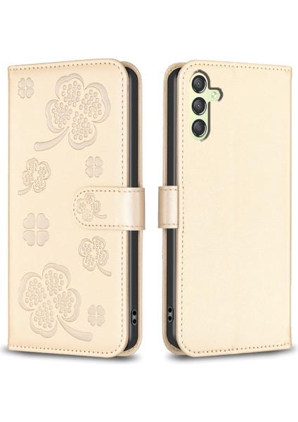 Samsung Galaxy A25 5g Pu Deri Yonca Baskılı Manyetik Toka Telefon Kılıfı (Yurt Dışından)