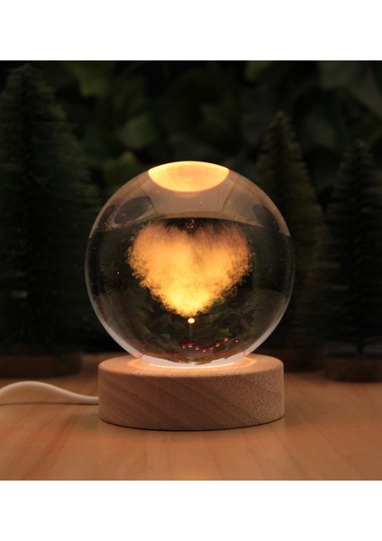 Kalp 3 Boyutlu Kristalleşmiş Cam Işıklı ve Ahşap Standlı Küre Büyük Boy fırsatları