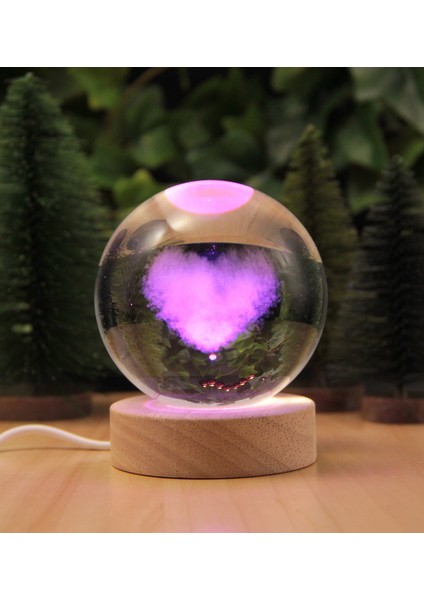 Kalp 3 Boyutlu Kristalleşmiş Cam Işıklı ve Ahşap Standlı Küre Büyük Boy indirimleri