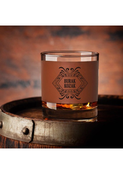 Isim ve Soy Isim Yazılı Taba Deri Kaplama Viski Bardağı