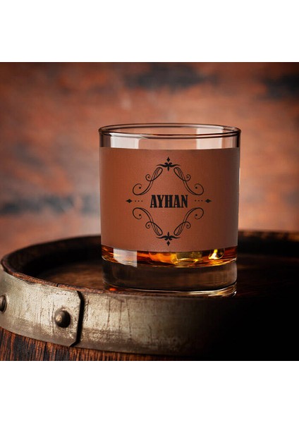 Kişiye Özel Isimli Taba Deri Kaplama Viski Bardağı