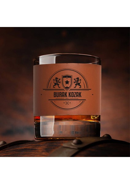 Orijinal Aslanlar Tasarımlı Viski Bardağı Taba Derili