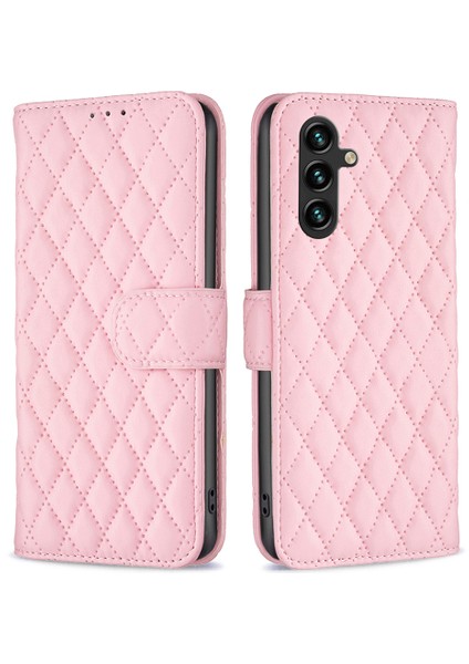 Samsung Galaxy A55 5g Deri Kasa Eşkenar Dörtgen Izgara Desen Telefon Kılıfı (Yurt Dışından)