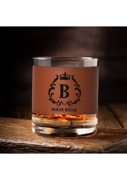 Orijinal Kral Tacı Tasarımlı Viski Bardağı Taba Derili