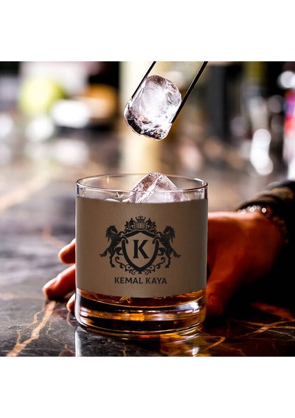 Aslan Tasarımlı Isimli Vizon Deri Kaplı Viski Bardağı