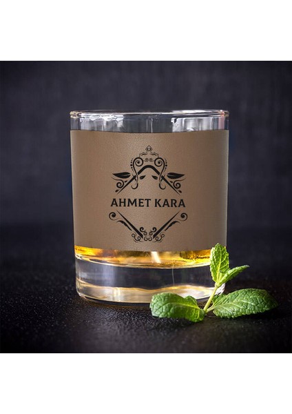 Orijinal Tasarımlı Isimli Vizon Deri Kaplı Viski Bardağı