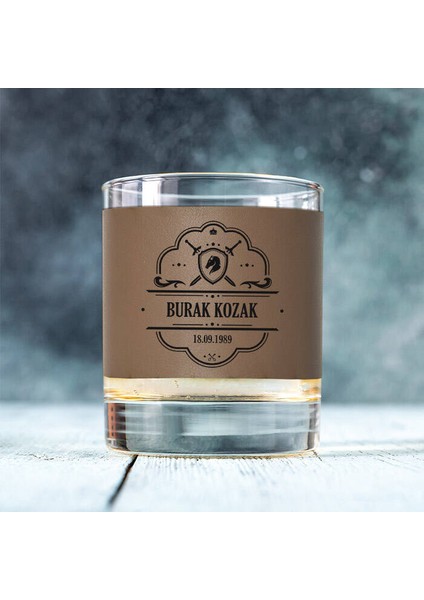 Orijinal Kılıç Tasarımlı Viski Bardağı Vizon Derili