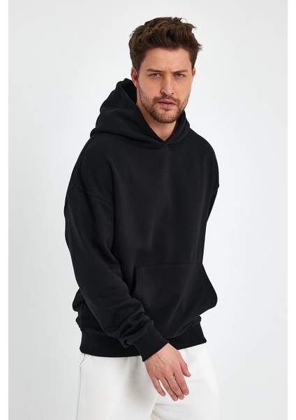 Siyah Hoodie, Oversize Sweatshirt, Erkek Hoodie, Kanguru Cep Kapüşonlu
