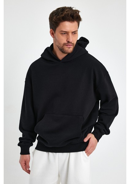 Siyah Hoodie, Oversize Sweatshirt, Erkek Hoodie, Kanguru Cep Kapüşonlu