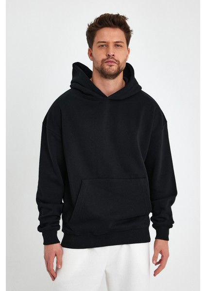 Siyah Hoodie, Oversize Sweatshirt, Erkek Hoodie, Kanguru Cep Kapüşonlu
