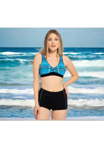 Kruvaze Desenli Şortlu Büyük Beden Bikini modelleri