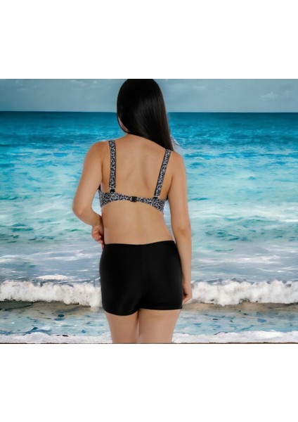 Kruvaze Desenli Şortlu Büyük Beden Bikini modelleri