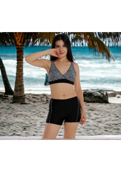 Kruvaze Desenli Şortlu Büyük Beden Bikini fırsatları