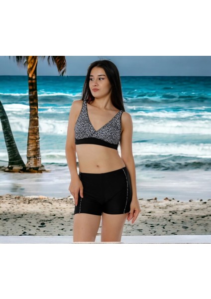 Kruvaze Desenli Şortlu Büyük Beden Bikini indirimleri