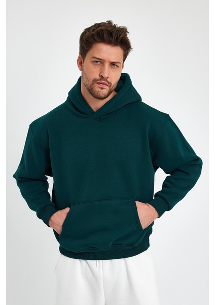 Koyu Yeşil Hoodie, Oversize Sweatshirt, Erkek Hoodie, Kanguru Cep Kapüşonlu