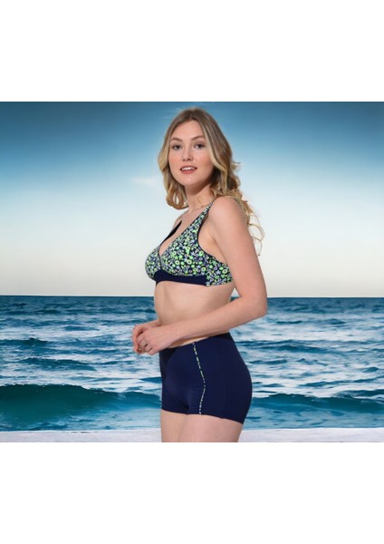 Kruvaze Desenli Şortlu Büyük Beden Bikini fırsatları