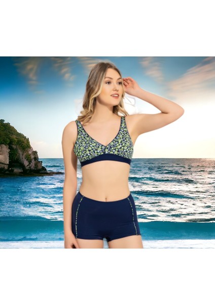 Kruvaze Desenli Şortlu Büyük Beden Bikini indirimleri