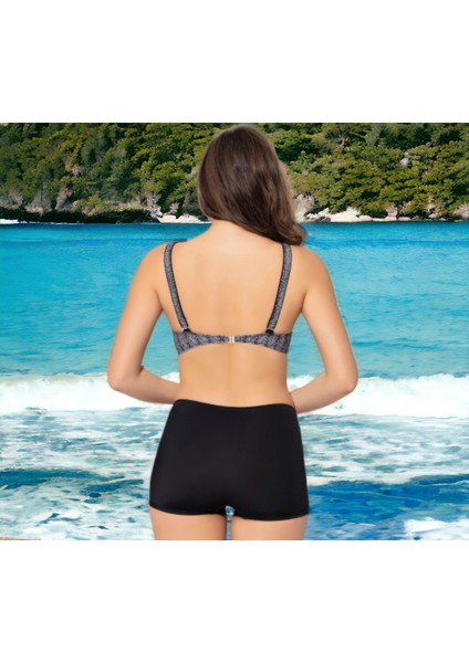 Kruvaze Desenli Şortlu Büyük Beden Bikini modelleri