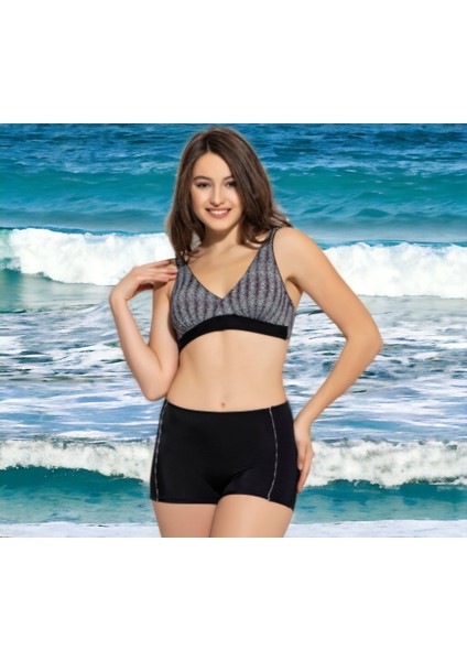 Kruvaze Desenli Şortlu Büyük Beden Bikini fırsatları