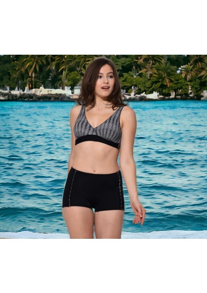 Kruvaze Desenli Şortlu Büyük Beden Bikini indirimleri