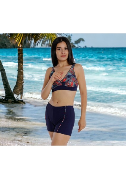 Kruvaze Desenli Şortlu Büyük Beden Bikini fiyatları