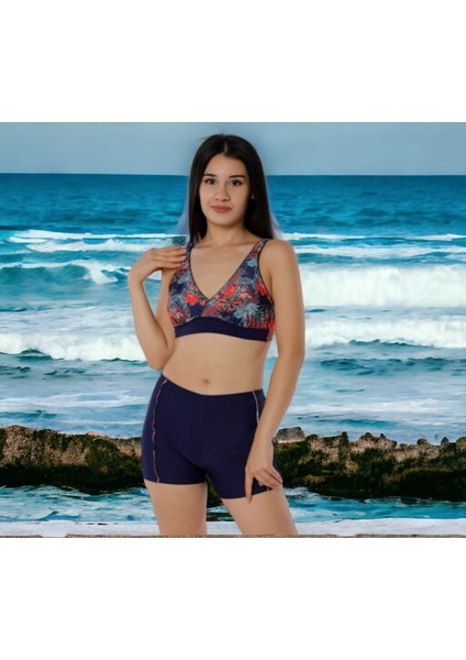 Kruvaze Desenli Şortlu Büyük Beden Bikini indirimleri