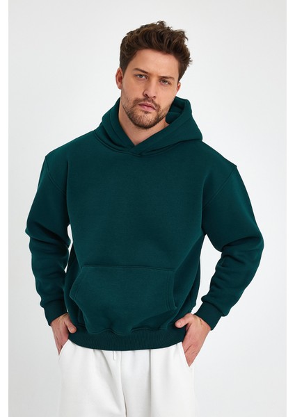 Koyu Yeşil Hoodie, Oversize Sweatshirt, Erkek Hoodie, Kanguru Cep Kapüşonlu fırsatları