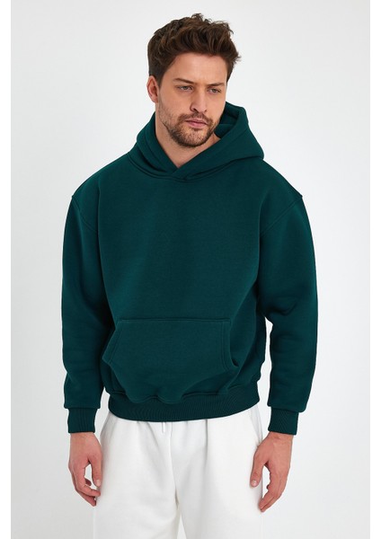 Koyu Yeşil Hoodie, Oversize Sweatshirt, Erkek Hoodie, Kanguru Cep Kapüşonlu indirimleri