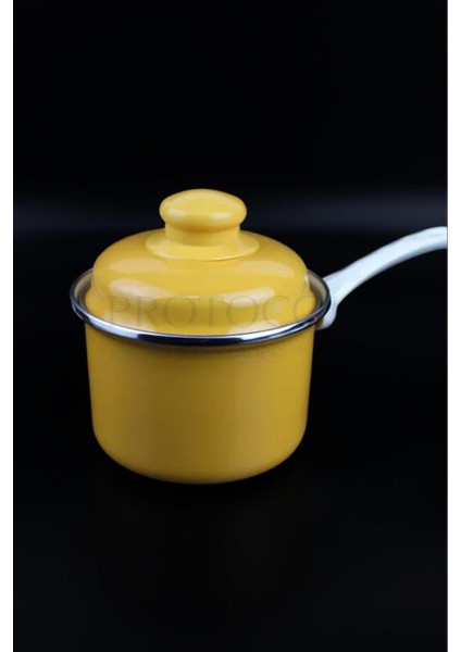 Emaye Süt Isıtma Rafadan Yumurta Haşlama Sos Hazırlama Tavası 12 cm 800 ml - Sarı