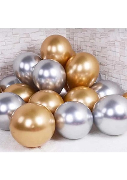 Parlak Krom Gold ve Krom Gümüş Balon 10 Adet