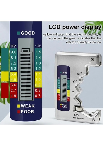 Gümüş Tarzı Pil Test Cihazı No5 No7 Düğme Pil 9V Akü Gerilim Ölçer Kompakt ve Karbon Çinko Alkalin Piller Için Uygun (Yurt Dışından) fiyatları
