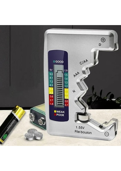 Gümüş Tarzı Pil Test Cihazı No5 No7 Düğme Pil 9V Akü Gerilim Ölçer Kompakt ve Karbon Çinko Alkalin Piller Için Uygun (Yurt Dışından) fırsatları